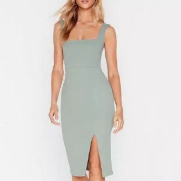 Nasty Gal Dresses & Skirts - Recycled Square Neck Split Hem Midi Dress